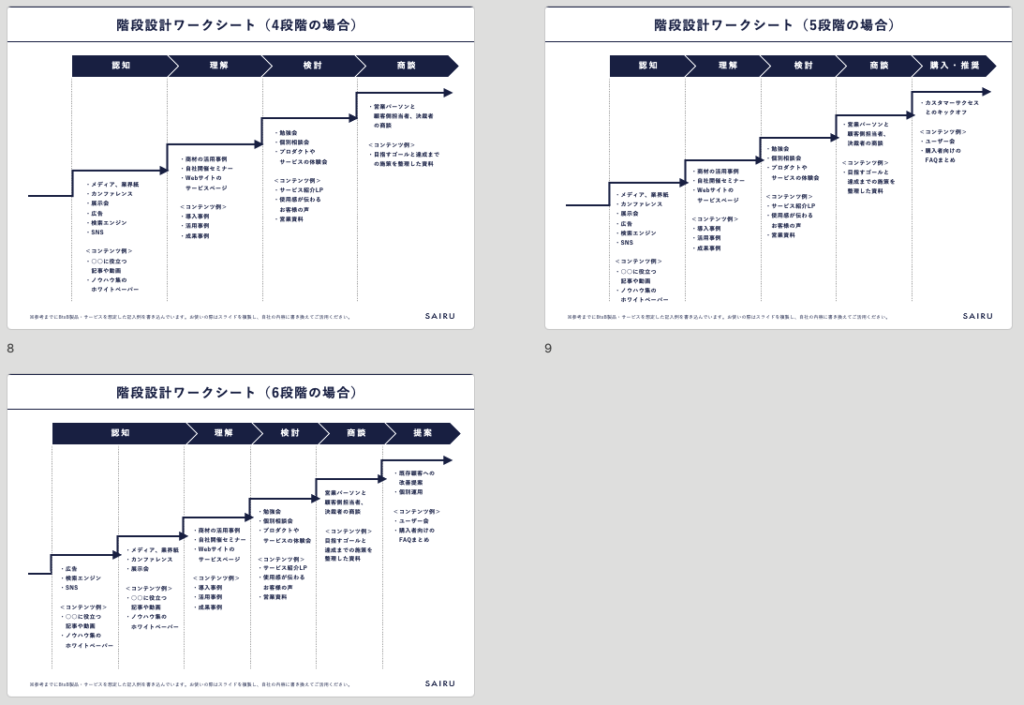 階段設計ワークシート3種。階段が4段、5段、６段の３パターンある