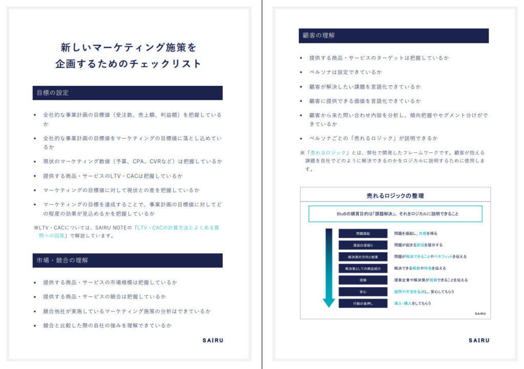 新規マーケティング施策のチェックリスト