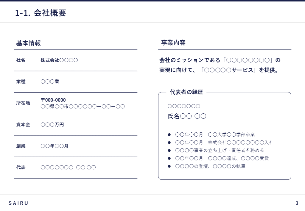 新規事業計画書における会社概要