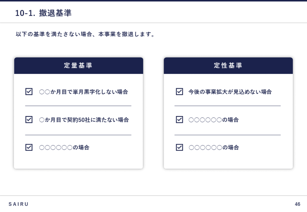 新規事業計画書における撤退基準