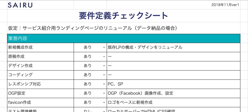 要件定義チェックシート